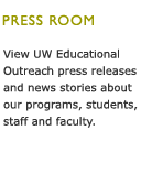 View UW Educational Outreach press releases and news stories about our programs, students, staff and faculty.